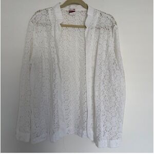 Vintage Tudor Court White Floral Cut Out Open Cardigan Large Lagenlook Spring